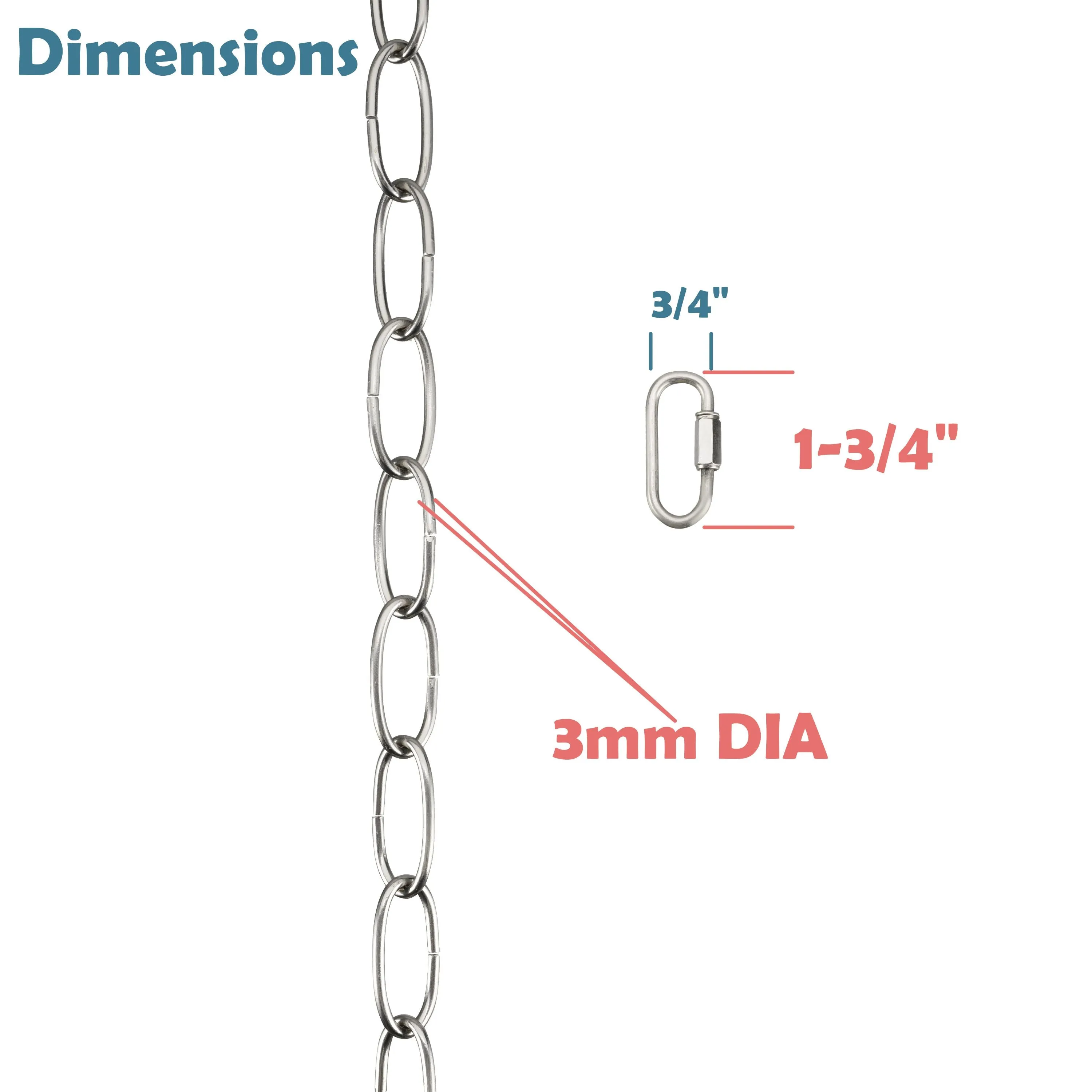 # 21107-31,Steel 20 Feet Heavy Duty Chain & Quick Link Connector for Hanging Up Maximum Weight 40 Pounds-Lighting Fixture/Swag Light/Plant in Brushed Nickel.11 Gauge.