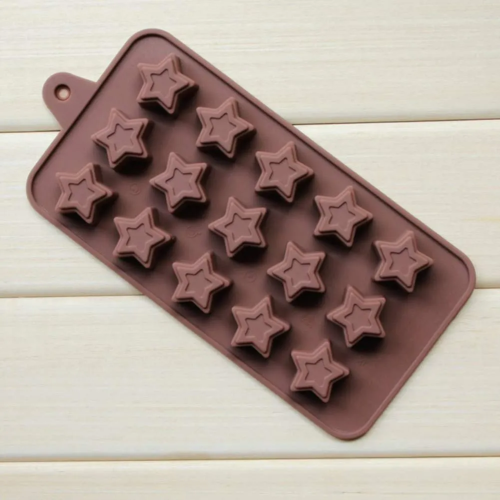 1189 Food Grade Non-Stick Reusable Silicone Star Shape 15 Cavity Chocolate Molds  /  Baking Trays