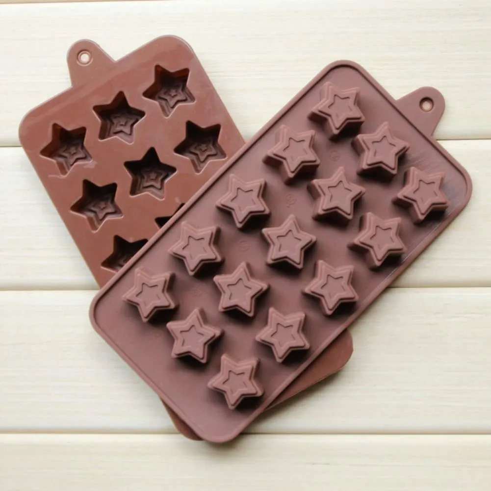 1189 Food Grade Non-Stick Reusable Silicone Star Shape 15 Cavity Chocolate Molds  /  Baking Trays