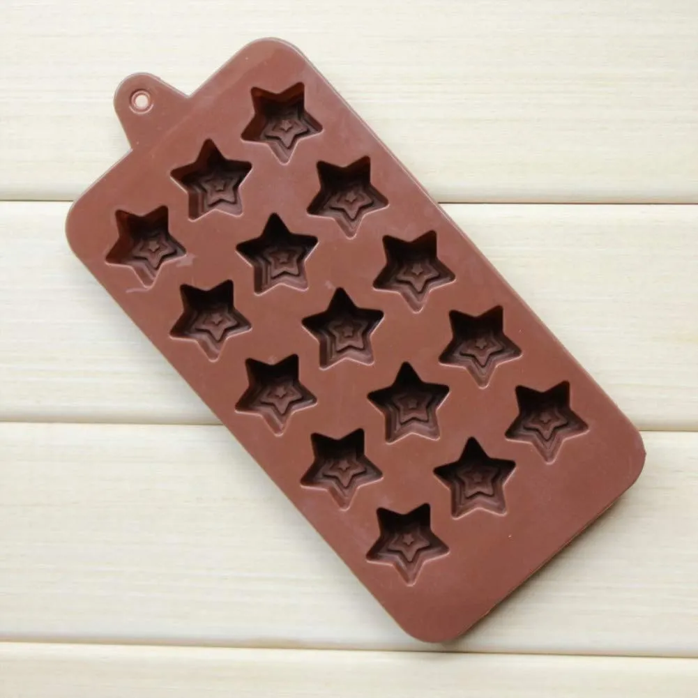 1189 Food Grade Non-Stick Reusable Silicone Star Shape 15 Cavity Chocolate Molds  /  Baking Trays