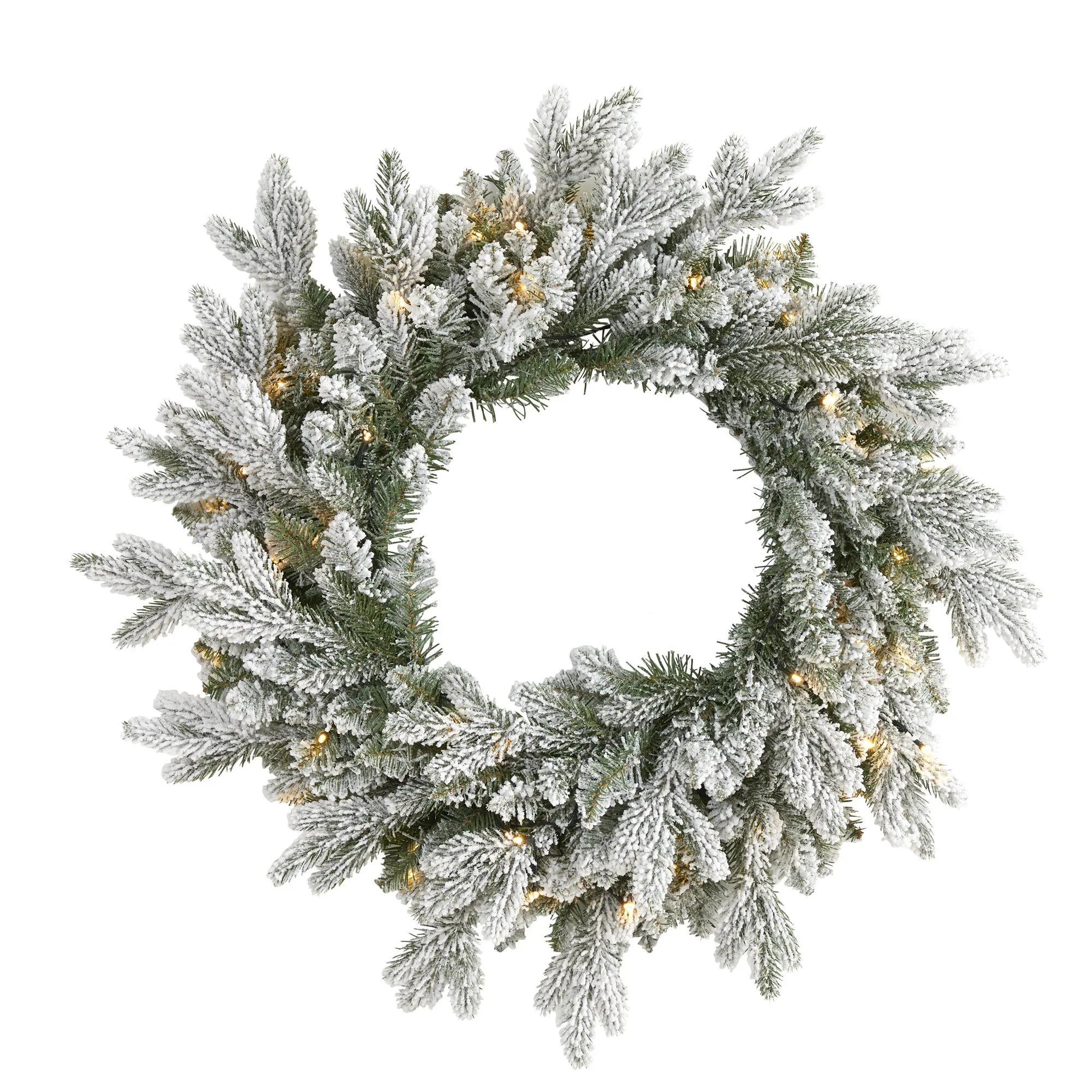 24” Flocked Artificial Christmas Wreath with 50 LED Lights