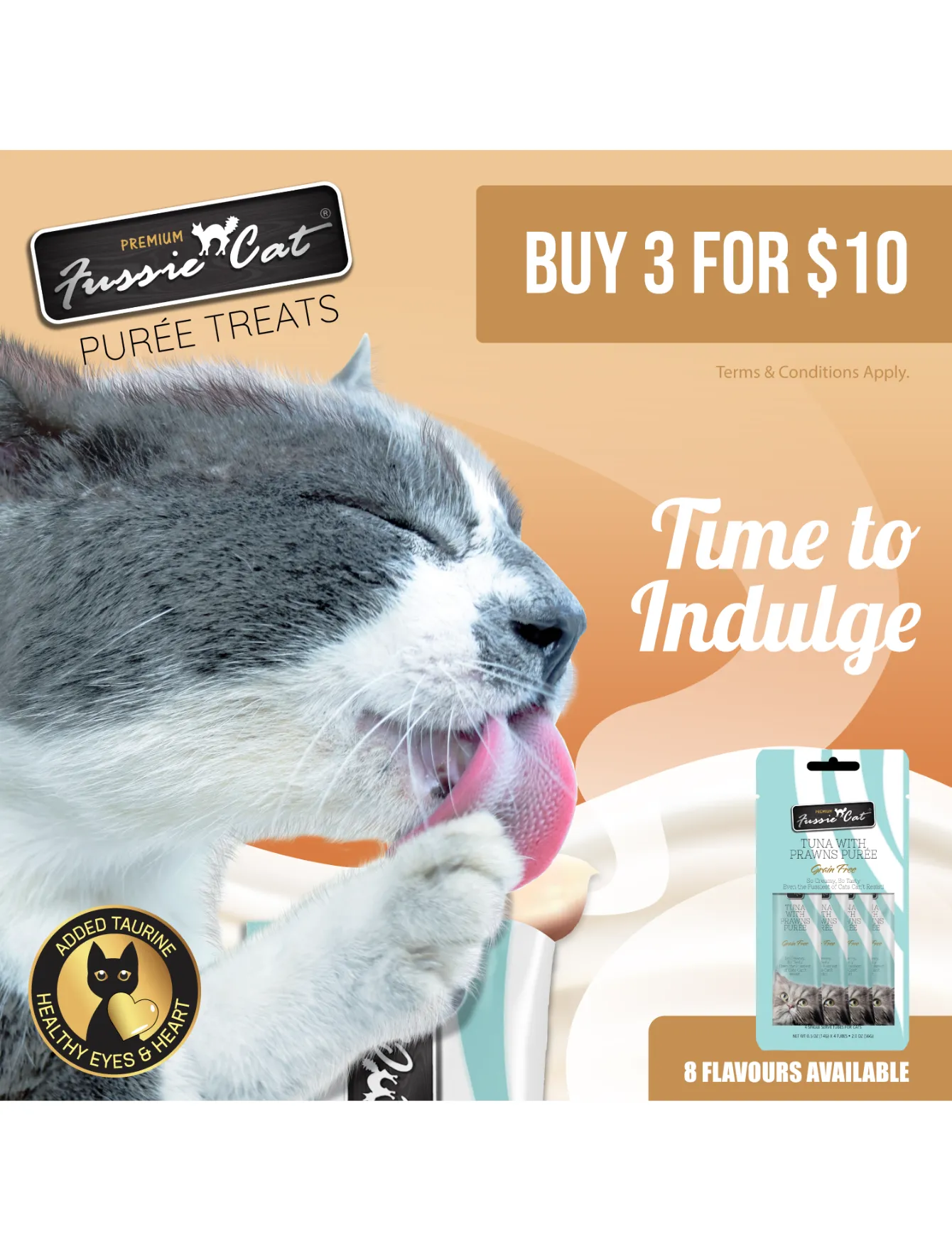 3 FOR $10: Fussie Cat Puree Premium Tuna with Prawns Cat Treats 14gx4