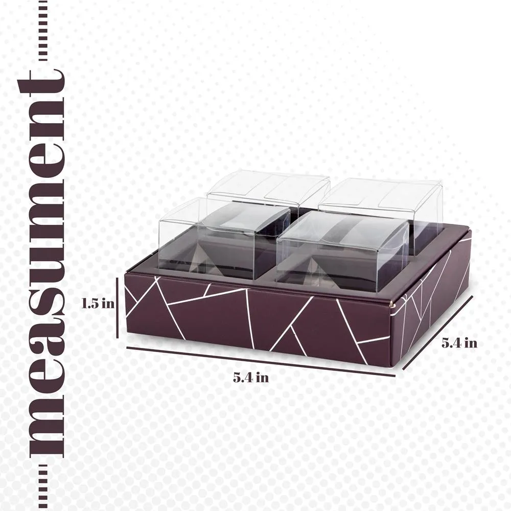 4 Square Shaped Clear Boxes With Square Tray Purple 5.4" X 5.45" X 1.2" - 12 Pack