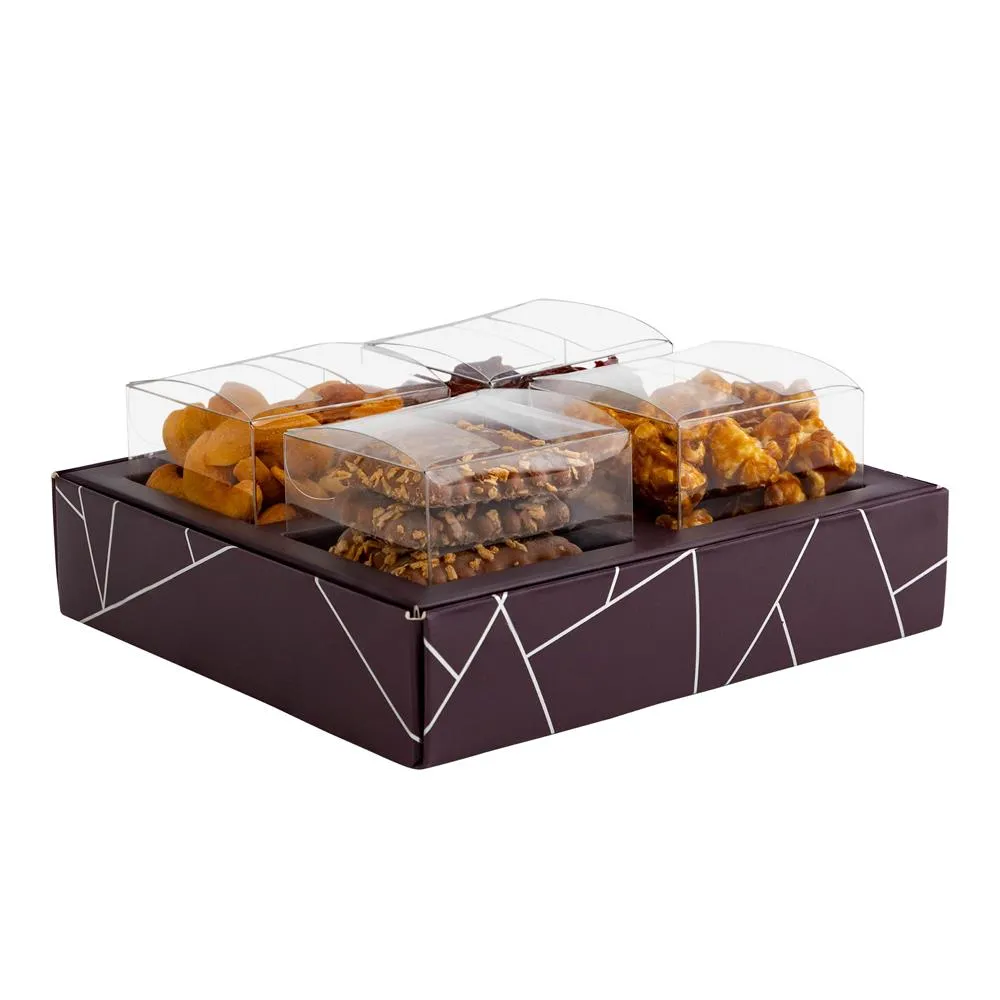 4 Square Shaped Clear Boxes With Square Tray Purple 5.4" X 5.45" X 1.2" - 12 Pack