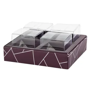 4 Square Shaped Clear Boxes With Square Tray Purple 5.4" X 5.45" X 1.2" - 12 Pack