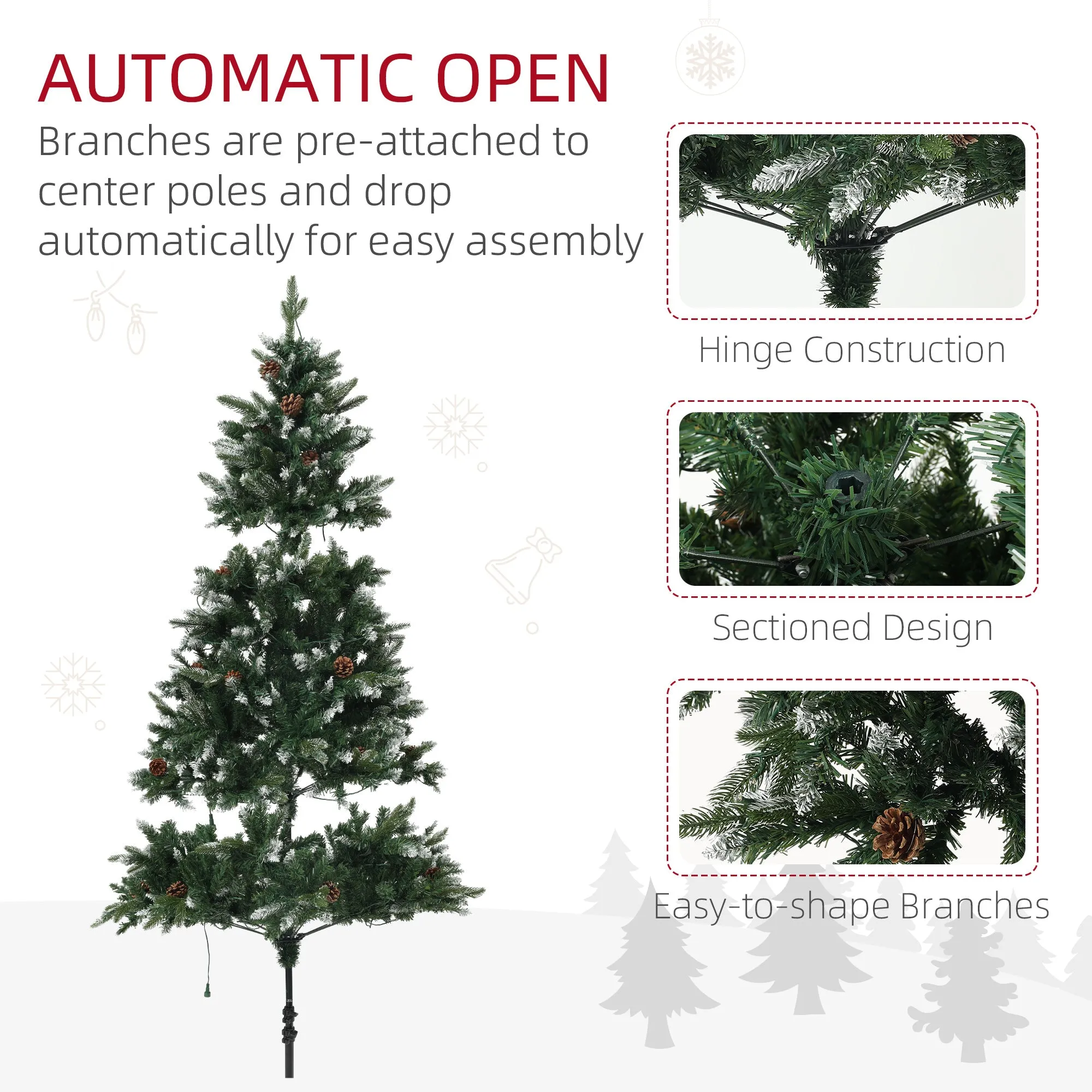 6 Ft Artificial LED Christmas Tree with Metal Base, Hinged Branches