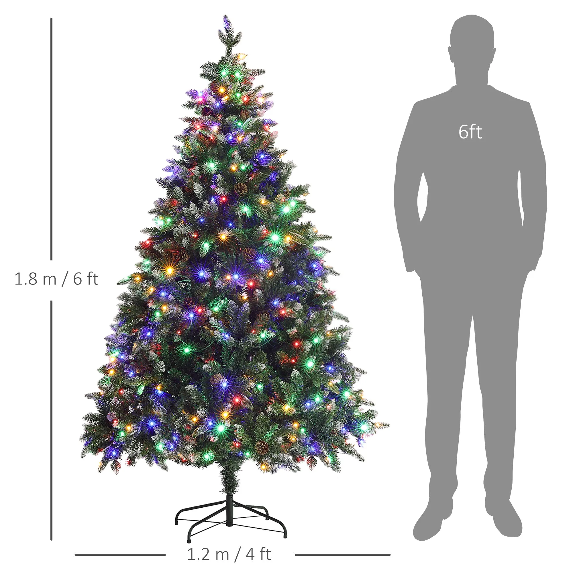 6 Ft Artificial LED Christmas Tree with Metal Base, Hinged Branches