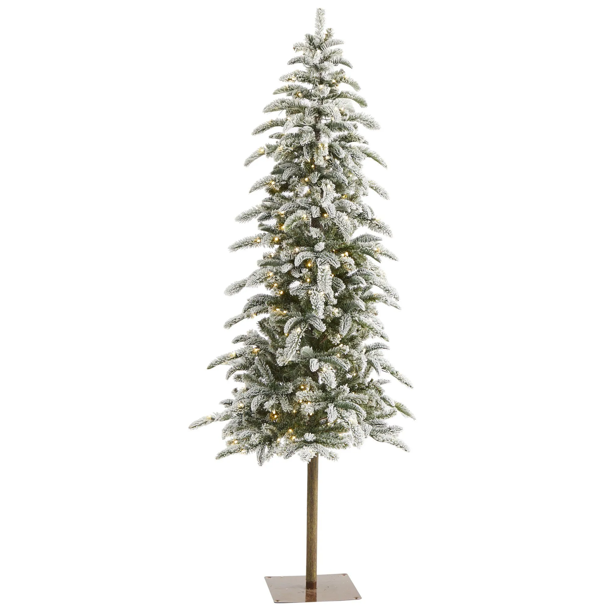 6.5’ Flocked Washington Alpine Artificial Christmas Tree with 250 White Warm LED Lights and 637 Bendable Branches