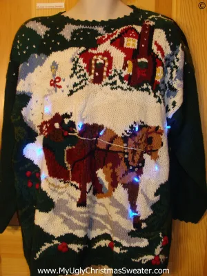 80s Christmas Sweater Horse with Lights (g270)