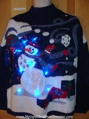 80s Tacky Christmas Sweater Snowman with Lights