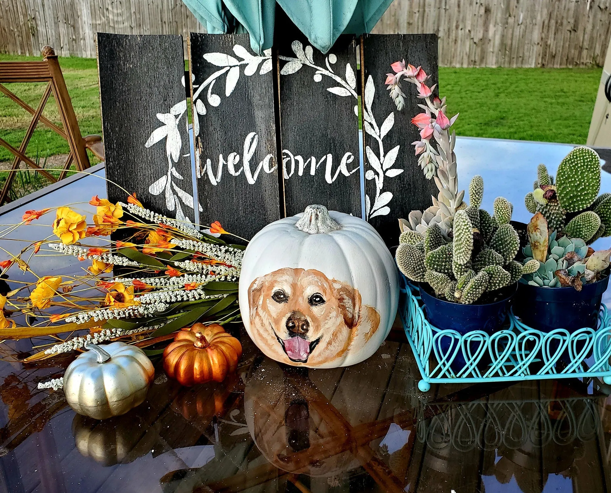 9" Rustic White Pumpkin Pet Portrait