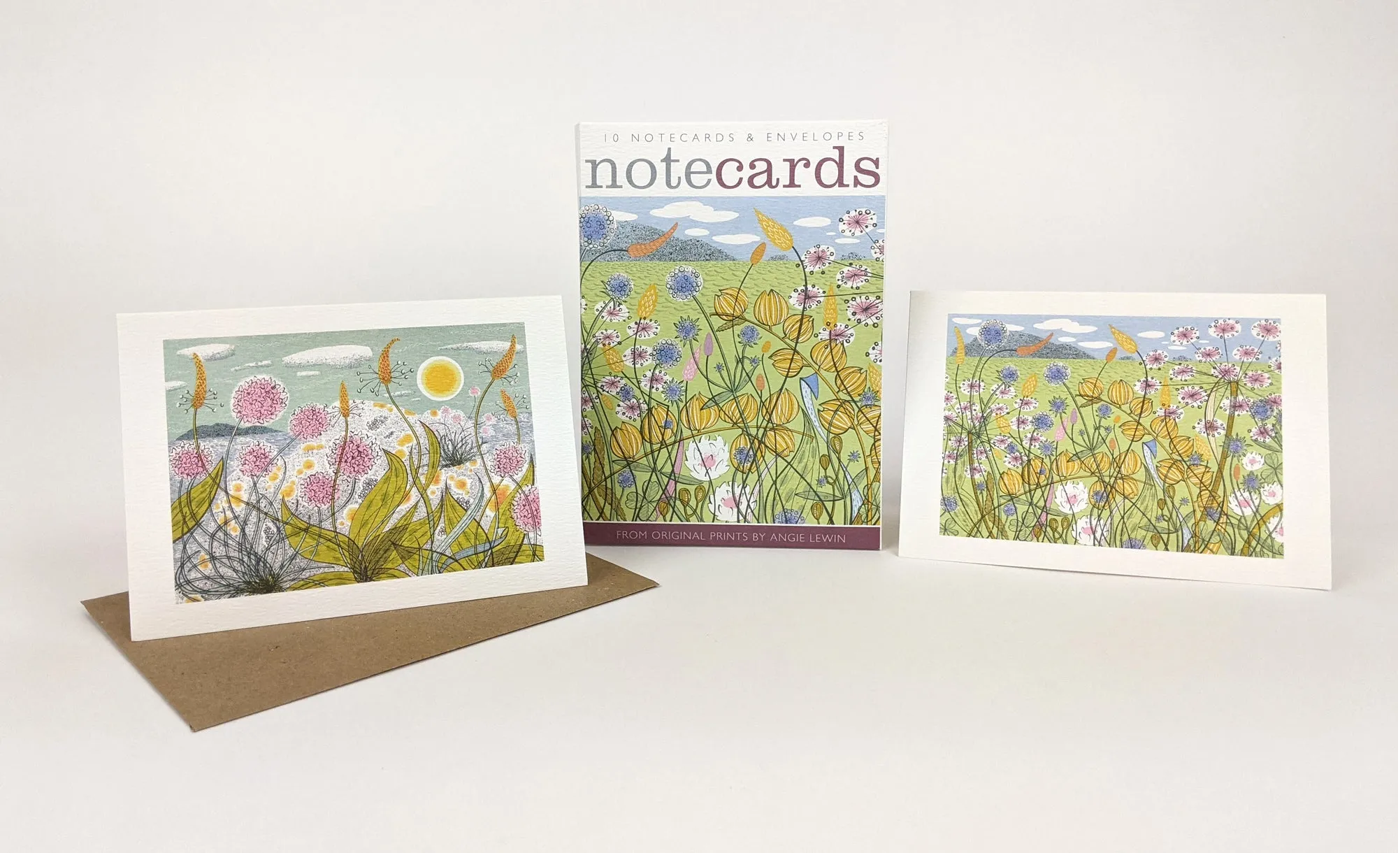 Angie Lewin Set of 10 Notecards - Machair/Plantain and Thrift