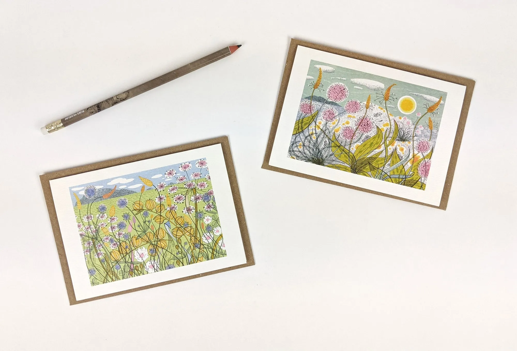 Angie Lewin Set of 10 Notecards - Machair/Plantain and Thrift