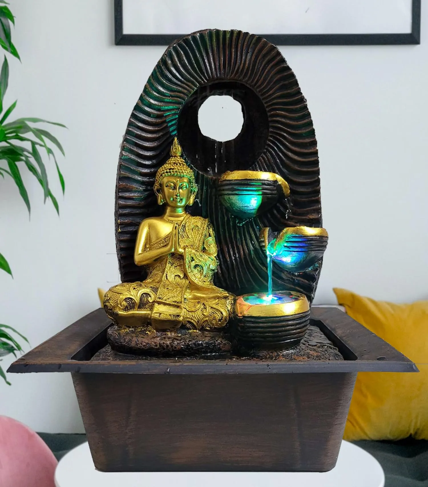 AR Creative Buddha Waterfall Fountain with LED Lights, Home and Office Decor, for Decoration, Best Gifting Idea, (H x L x W 40cm x 25cm x 20 cm)