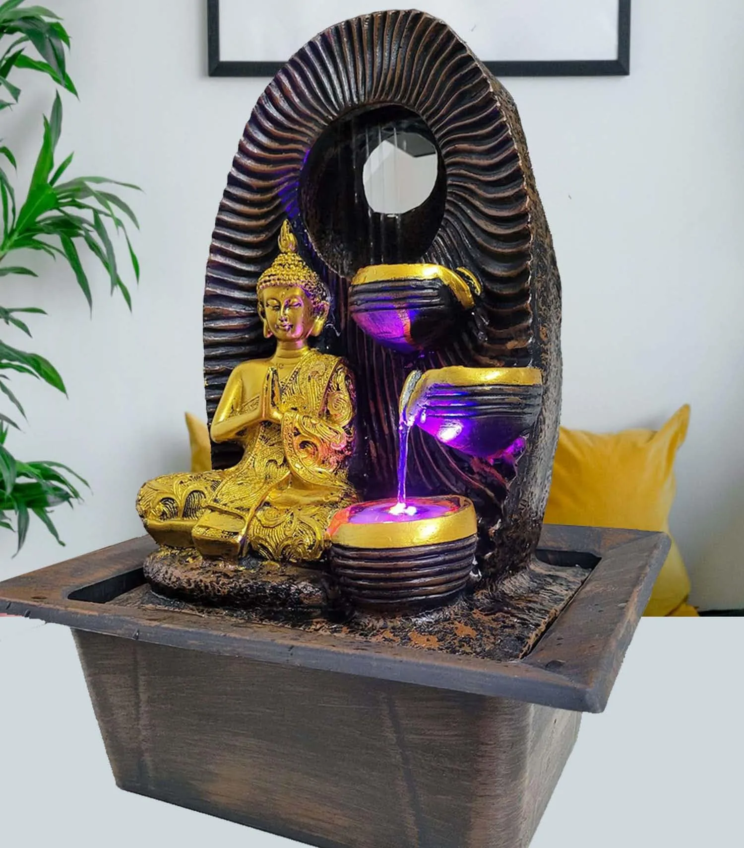 AR Creative Buddha Waterfall Fountain with LED Lights, Home and Office Decor, for Decoration, Best Gifting Idea, (H x L x W 40cm x 25cm x 20 cm)