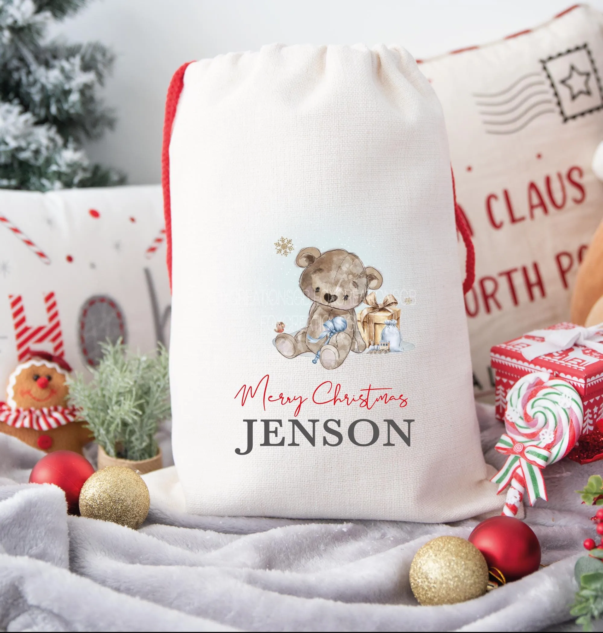 Babies First Christmas Personalised LARGE Christmas Eve Sack, 50 x 70cm. Bears