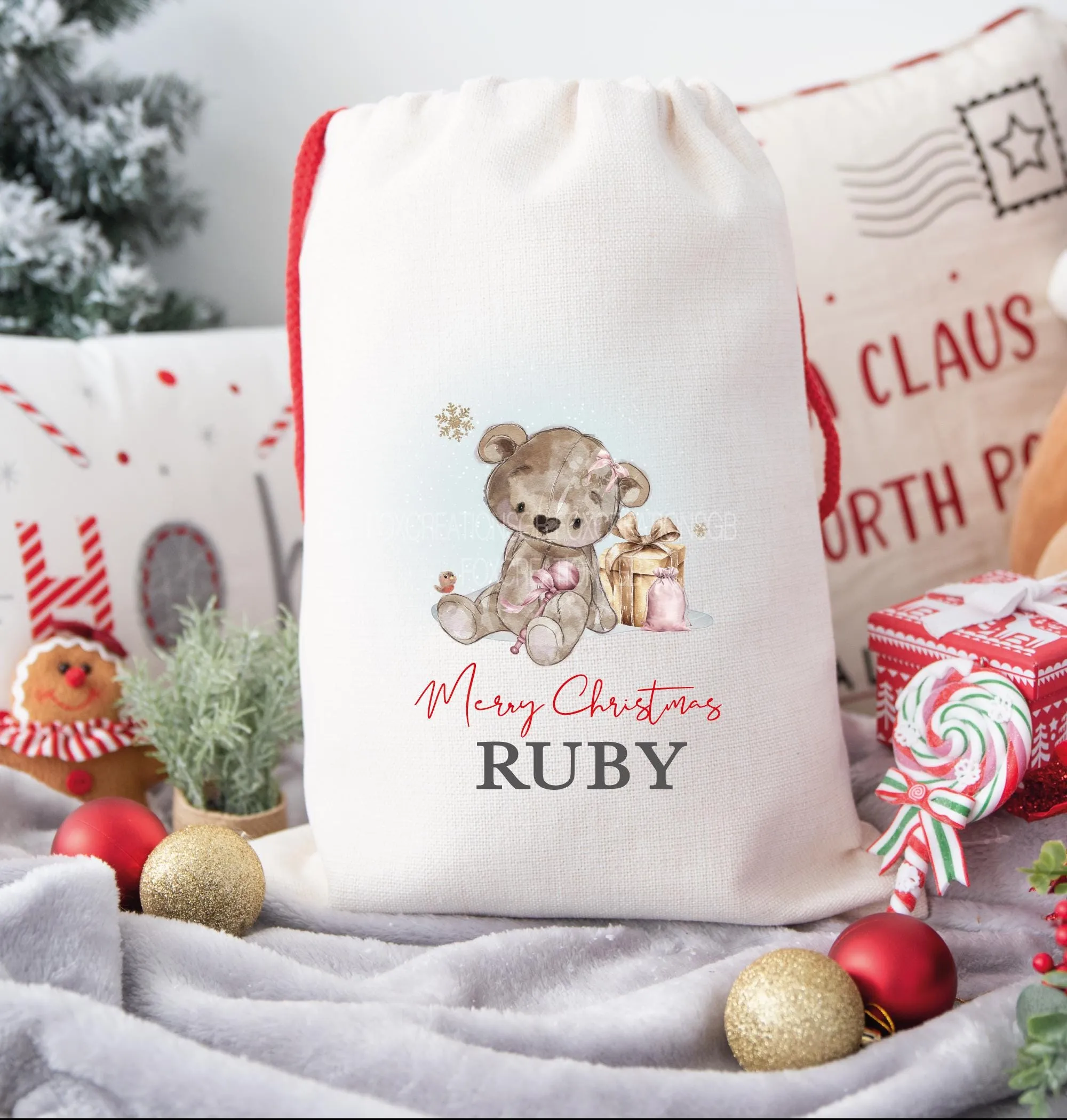 Babies First Christmas Personalised LARGE Christmas Eve Sack, 50 x 70cm. Bears