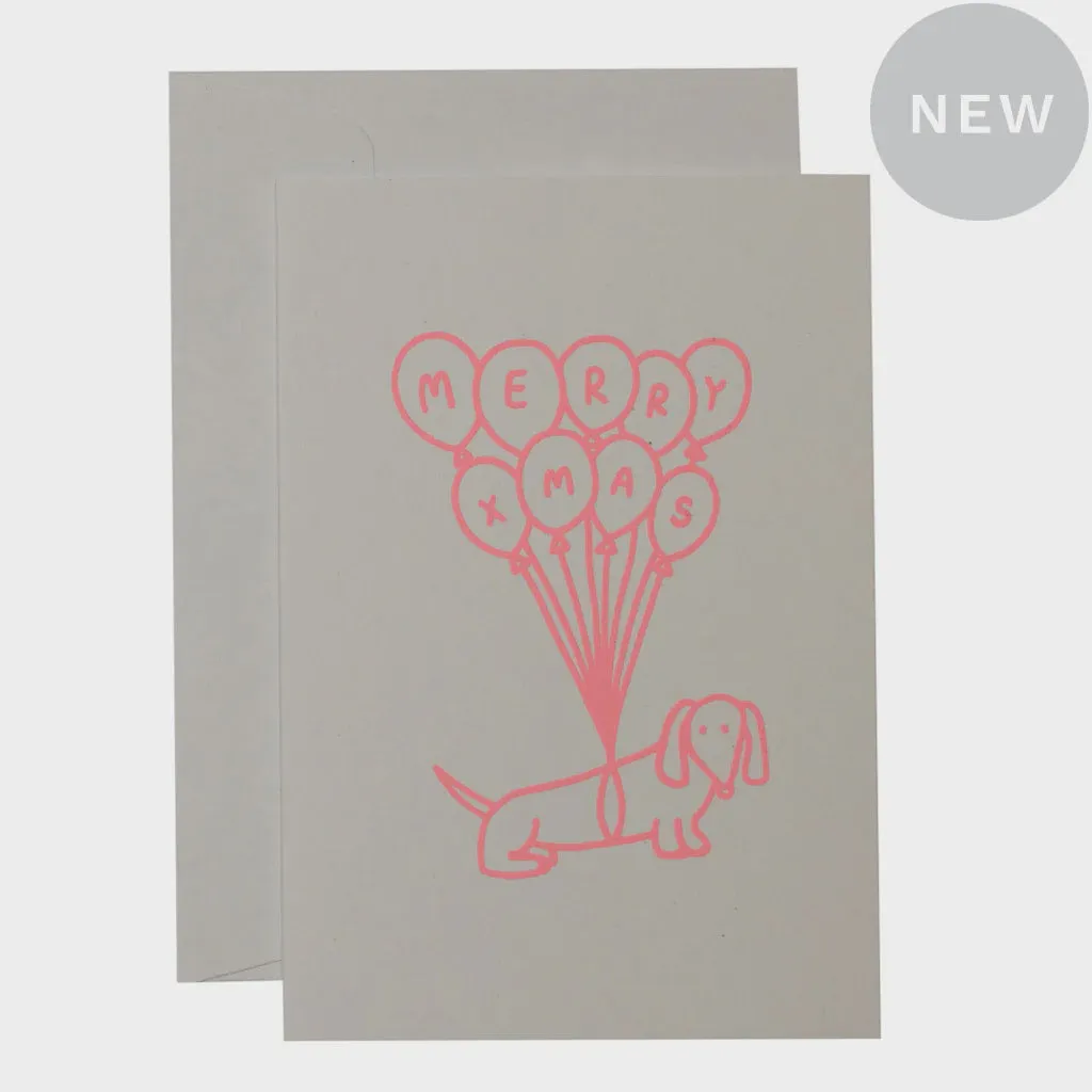 Balloon Dog Christmas Card Neon