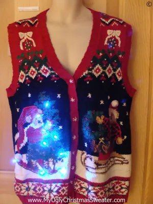 Bears Skiing and Sledding Christmas Sweater Vest with Lights (g289)