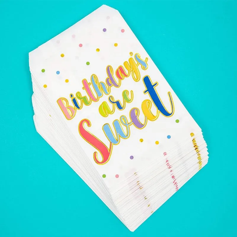 Birthdays are Sweet, Party Favor Goodie Bags (5 x 7.5 In, 100 Pack)