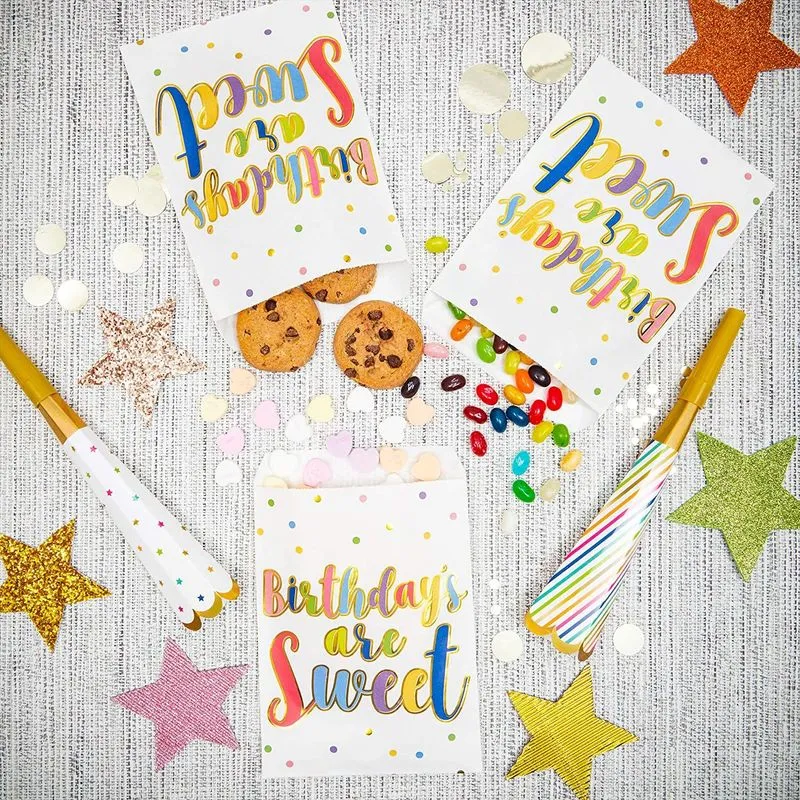 Birthdays are Sweet, Party Favor Goodie Bags (5 x 7.5 In, 100 Pack)