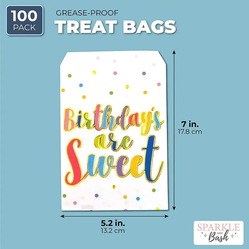 Birthdays are Sweet, Party Favor Goodie Bags (5 x 7.5 In, 100 Pack)