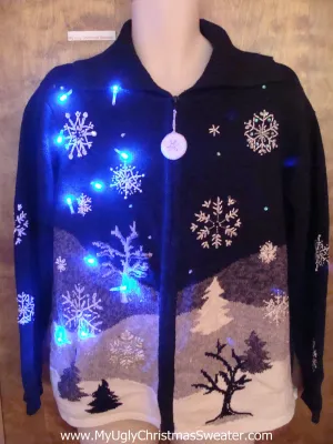 Black and White Winter Light Up Ugly Xmas Sweater