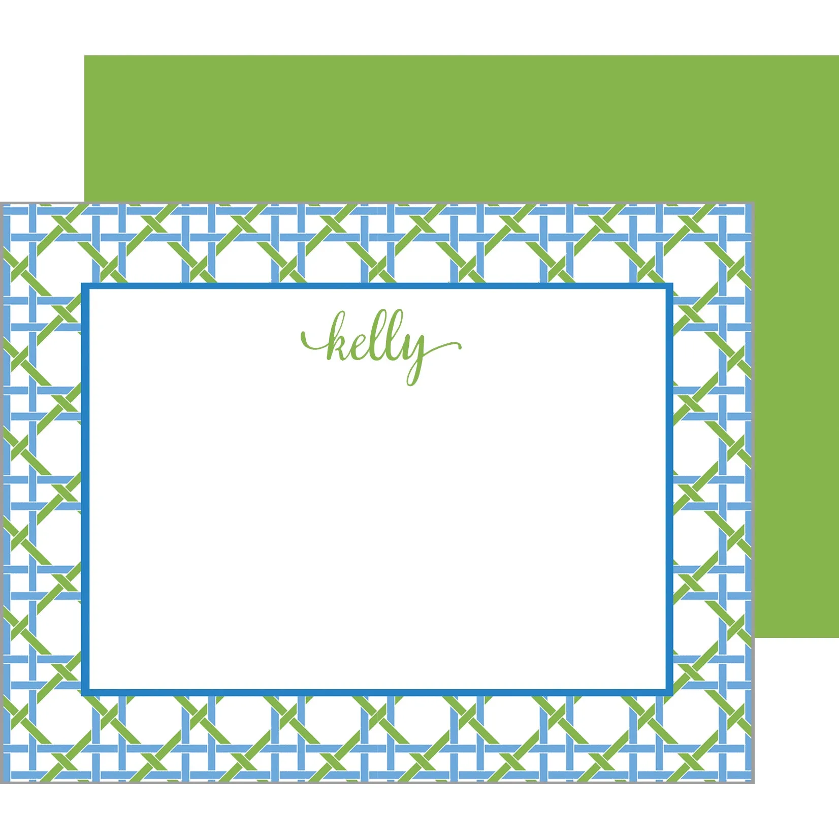 Blue   Green Basketweave Personalized Flat Notecards