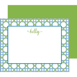 Blue   Green Basketweave Personalized Flat Notecards