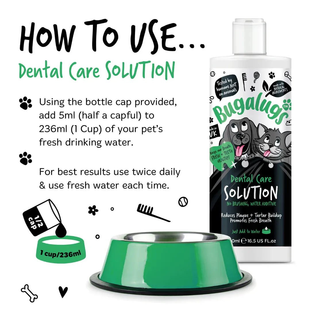 Bugalugs Dental Care Solution Water Additive for Dogs & Cats 200ml