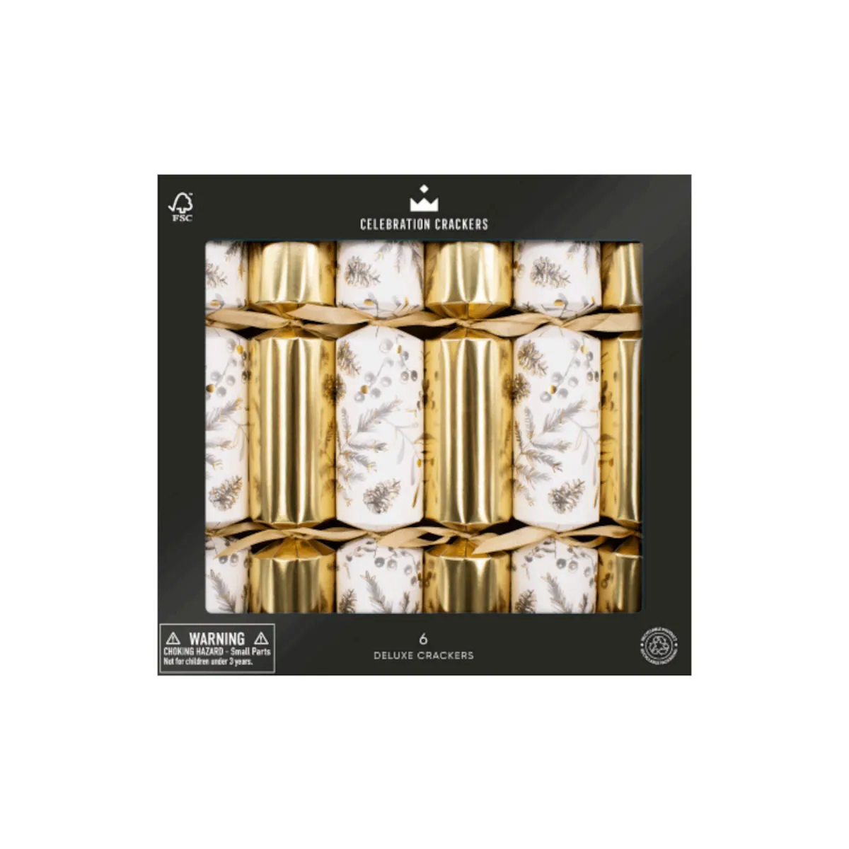 Celebration Crackers Deluxe Golden Botanical Christmas Crackers 30cm (Set of 6)