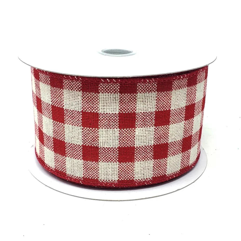 Christmas Canvas Gingham Wired Edge Ribbon, 10-Yard