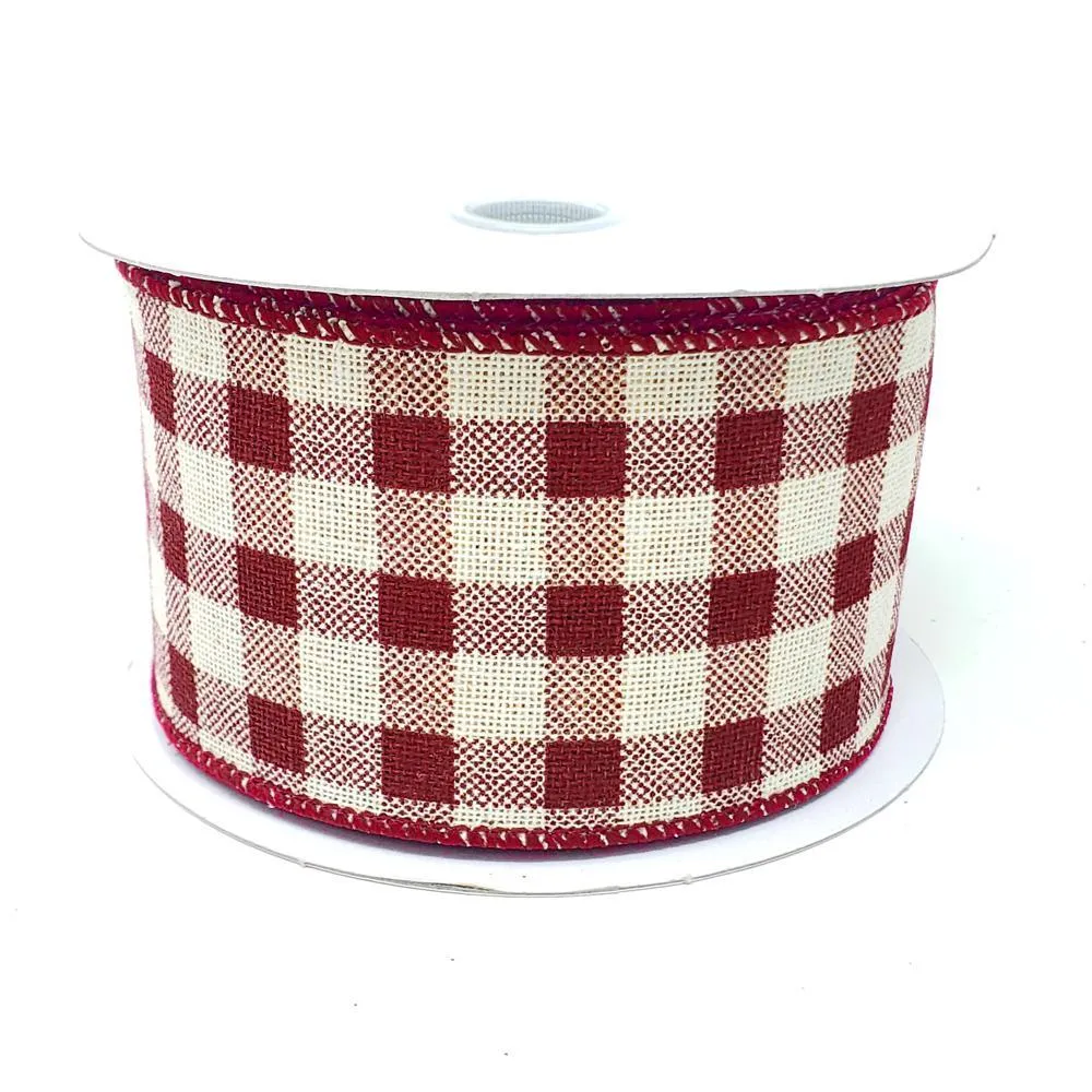 Christmas Canvas Gingham Wired Edge Ribbon, 10-Yard