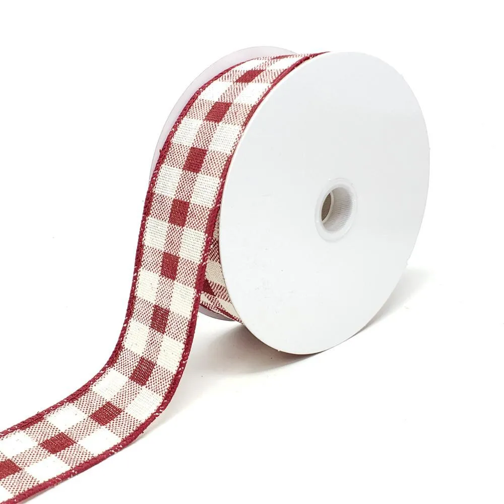 Christmas Canvas Gingham Wired Edge Ribbon, 10-Yard