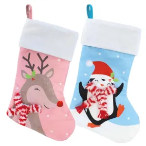 Christmas Plush Stocking - Assorted Festive Holiday Gift Bag Storage Decoration