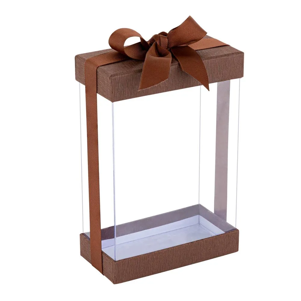 Clear Brown 7x5x3" Gift Boxes 6 Pack Bakery Boxes With Base Lid & Ribbon