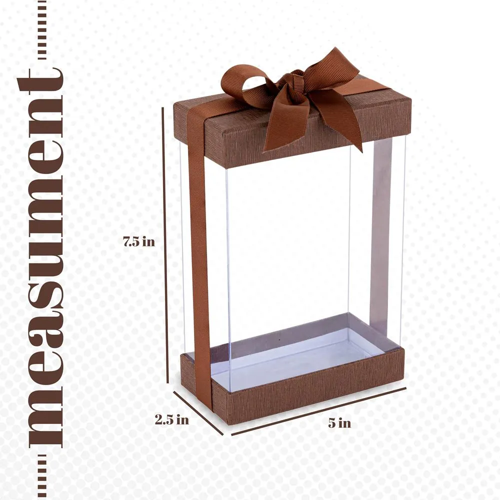 Clear Brown 7x5x3" Gift Boxes 6 Pack Bakery Boxes With Base Lid & Ribbon