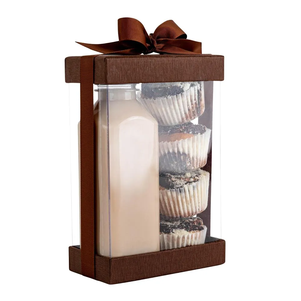 Clear Brown 7x5x3" Gift Boxes 6 Pack Bakery Boxes With Base Lid & Ribbon