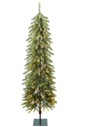 cozy RTB- 4.5ft Prelit Artificial Wooden Pole Pencil Christmas Tree w/ Remote, Pre-Lit 100 Warm White & Multi-Color Lights, 209 Branch Tips, Skinny Tree for Xmas Holiday Decoration 4.5 ft