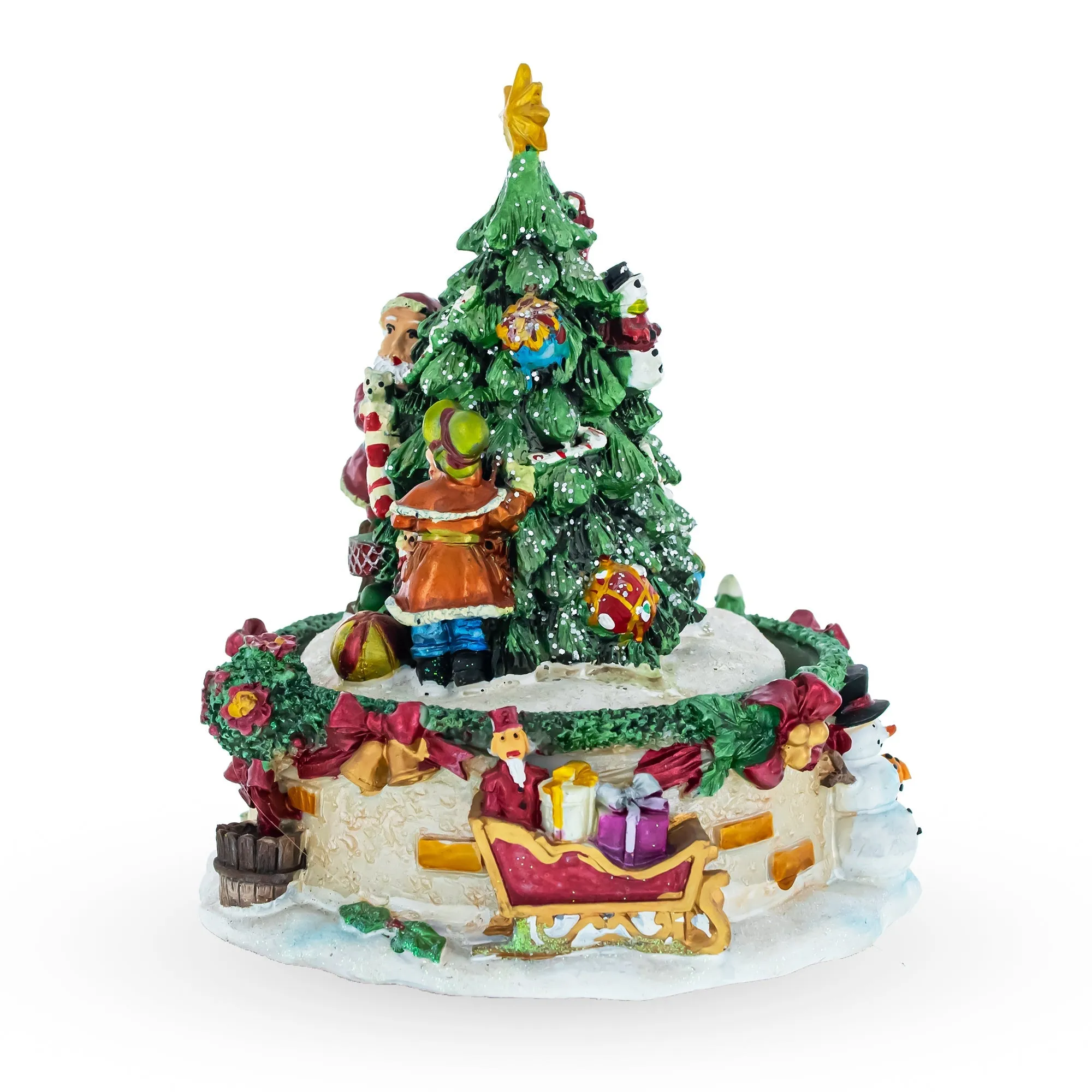 Festive Tree Decorating Duo: Spinning Musical Christmas Figurine With Santa And Girl