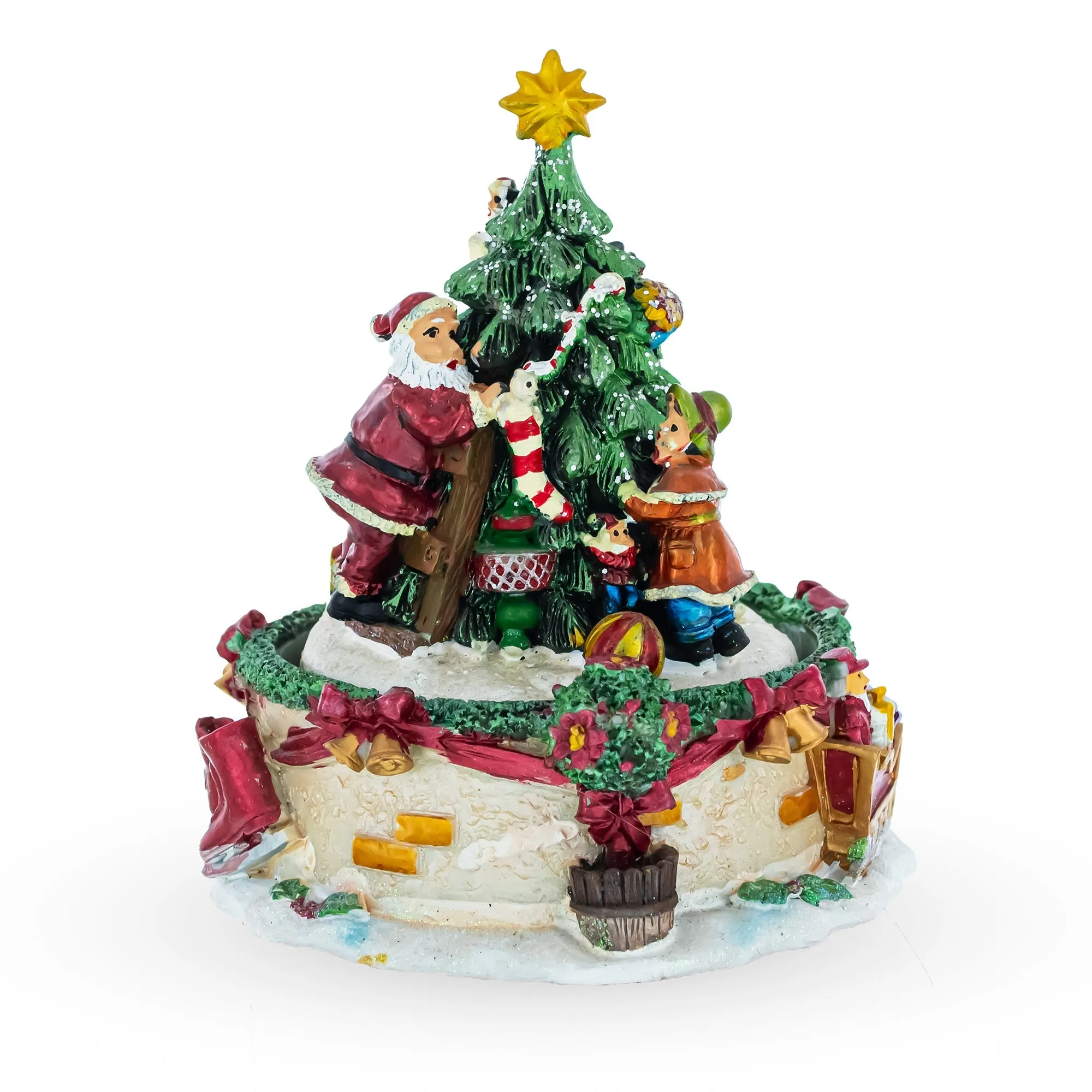 Festive Tree Decorating Duo: Spinning Musical Christmas Figurine With Santa And Girl