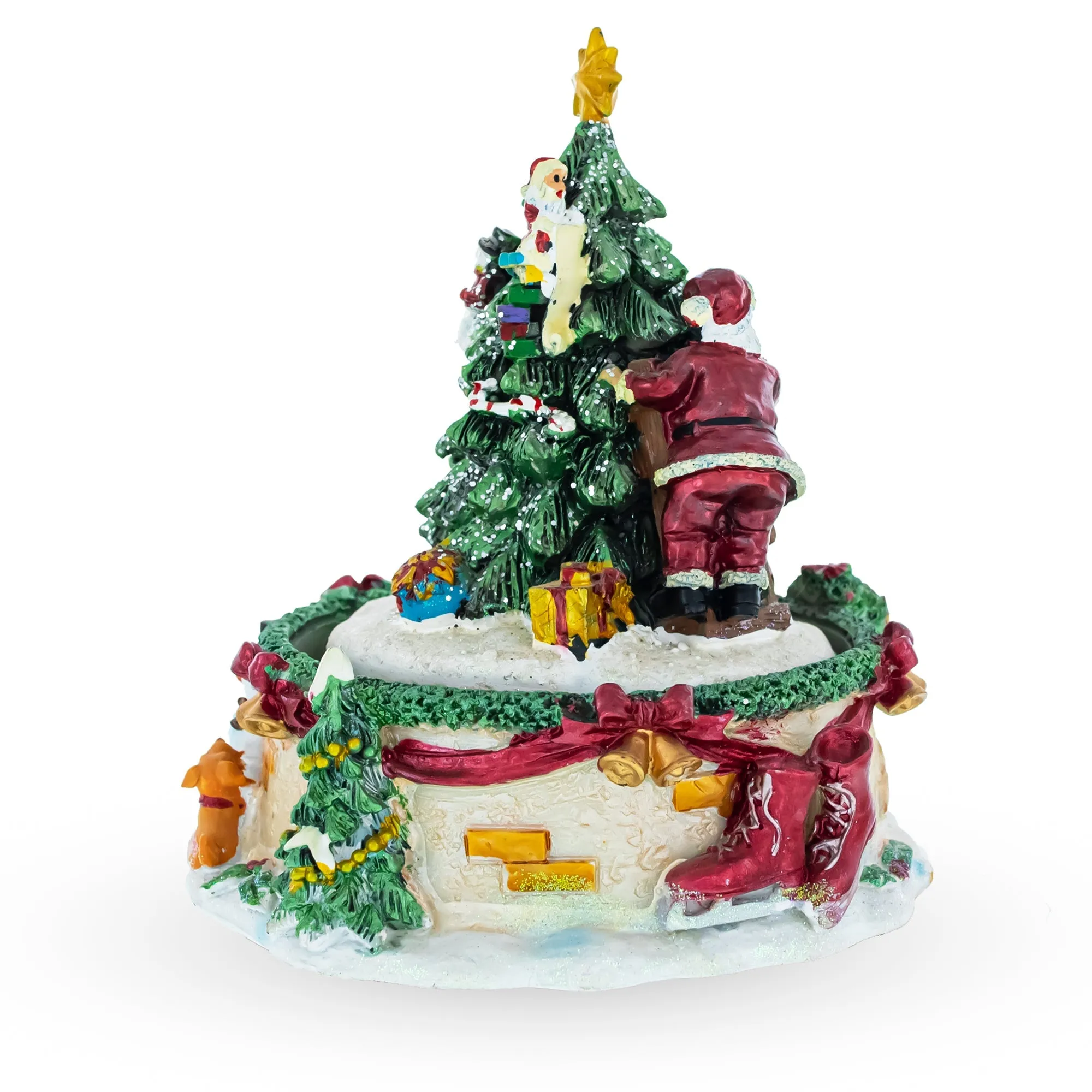 Festive Tree Decorating Duo: Spinning Musical Christmas Figurine With Santa And Girl