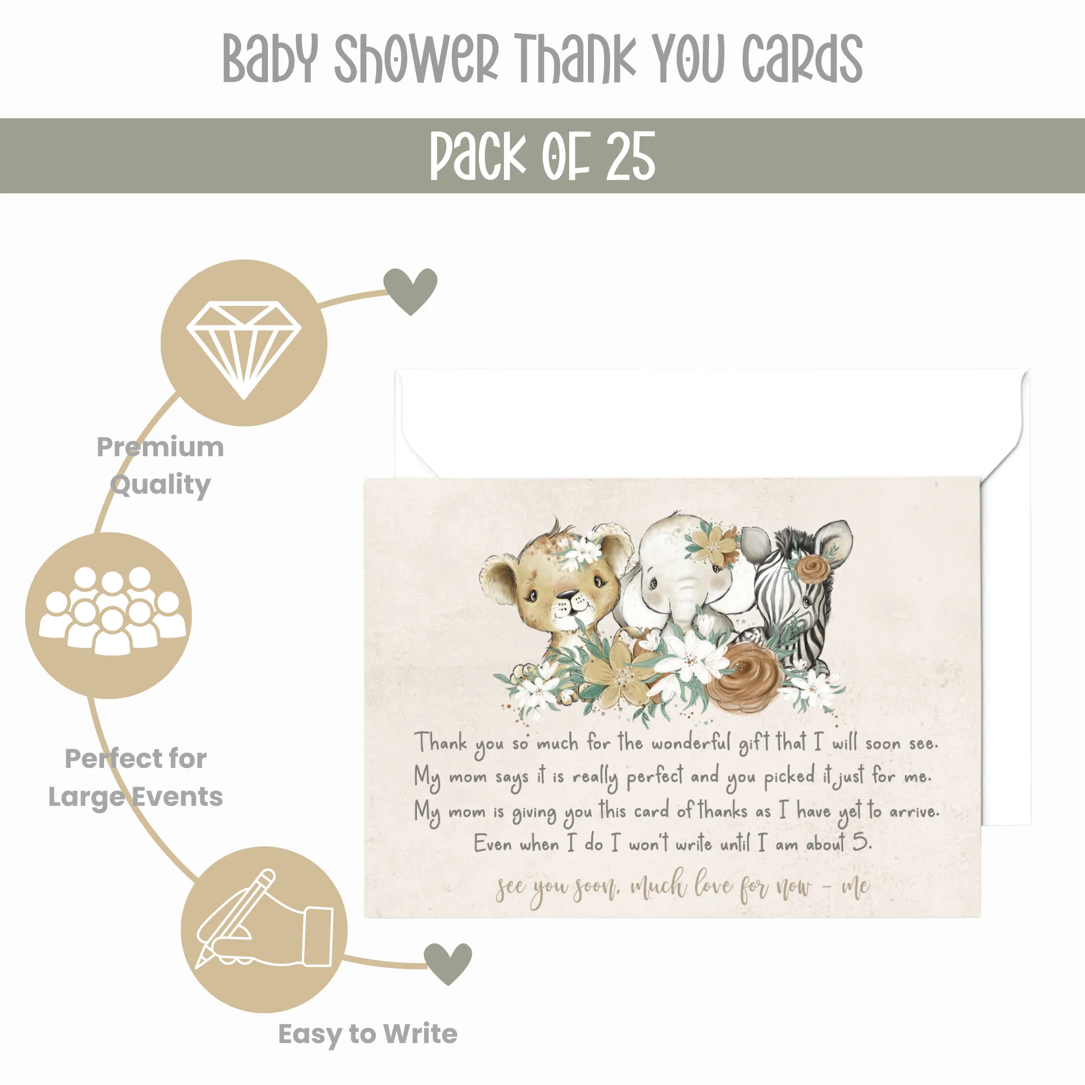 Flora Jungle Baby Shower Thank You Cards for Girls – Notecards with Envelopes (Pack of 25)