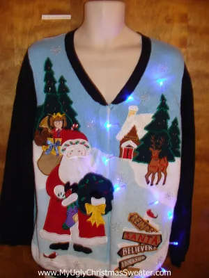 Flying Santa 2sided Light Up Cheesy Christmas Sweater