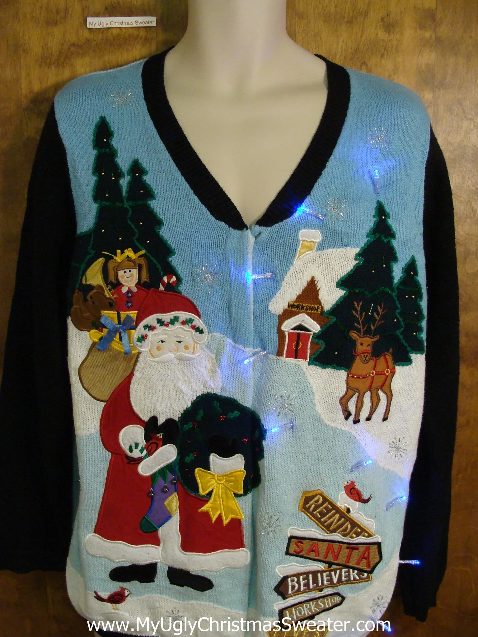 Flying Santa 2sided Light Up Cheesy Christmas Sweater