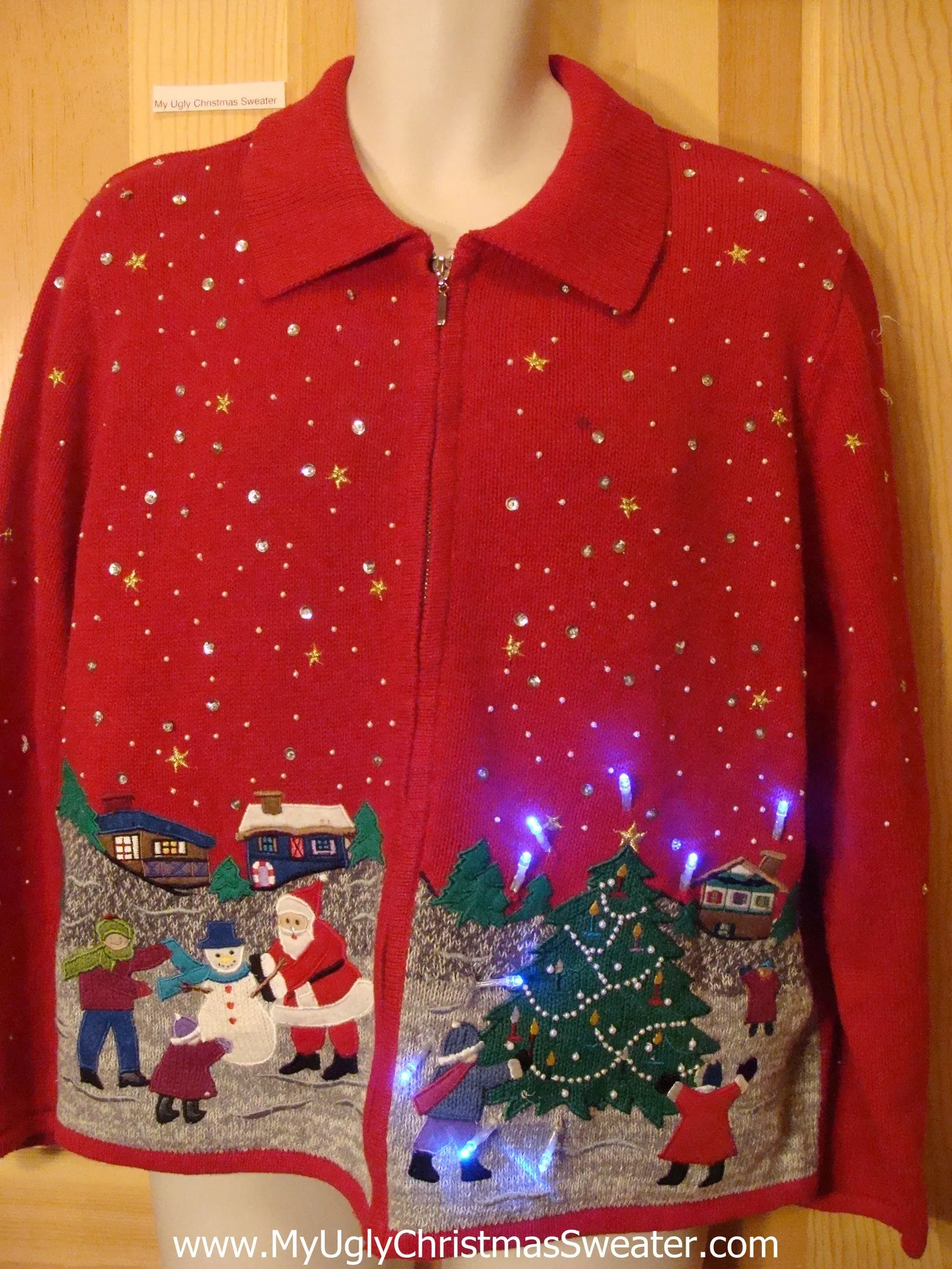 Funny Christmas Sweater with Lights Santa Making Snowman