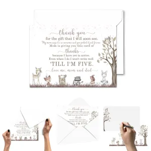 Girls Woodland Baby Shower Thank You Cards – Notecards with Envelopes (Pack of 25)