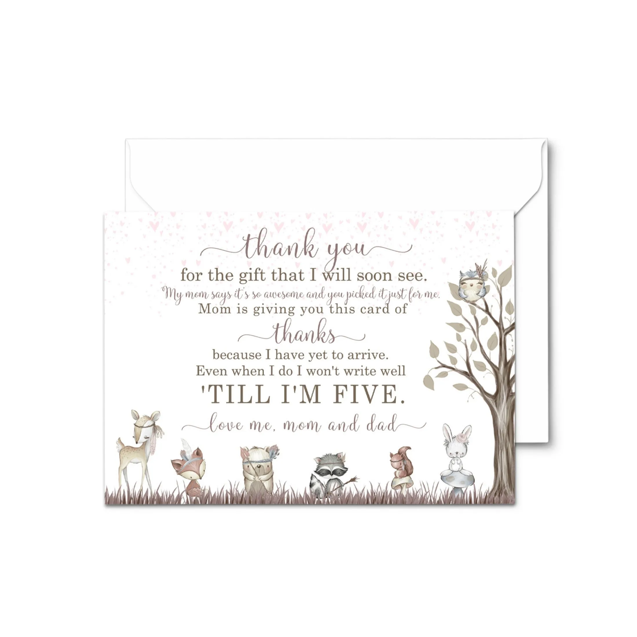 Girls Woodland Baby Shower Thank You Cards – Notecards with Envelopes (Pack of 25)