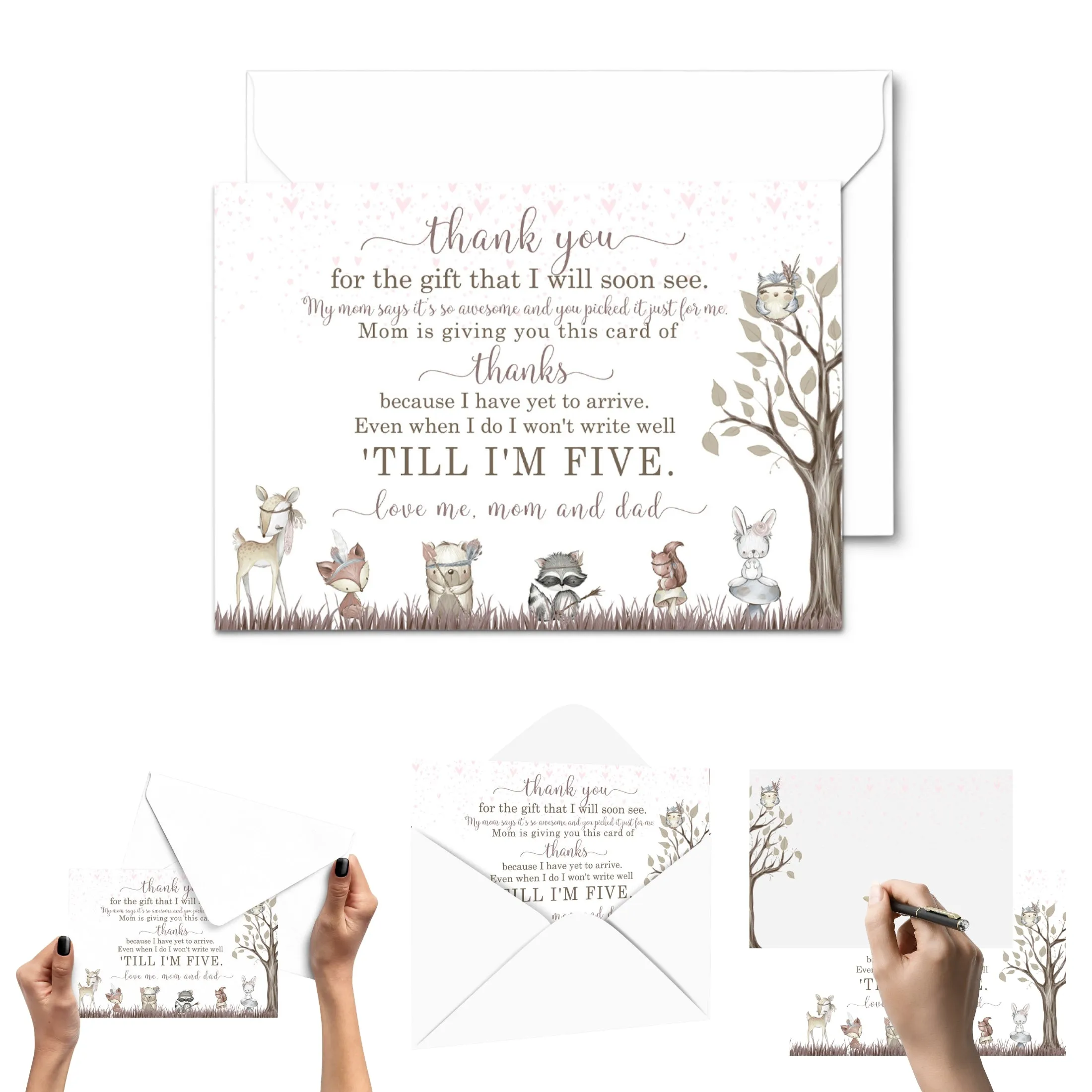 Girls Woodland Baby Shower Thank You Cards – Notecards with Envelopes (Pack of 25)