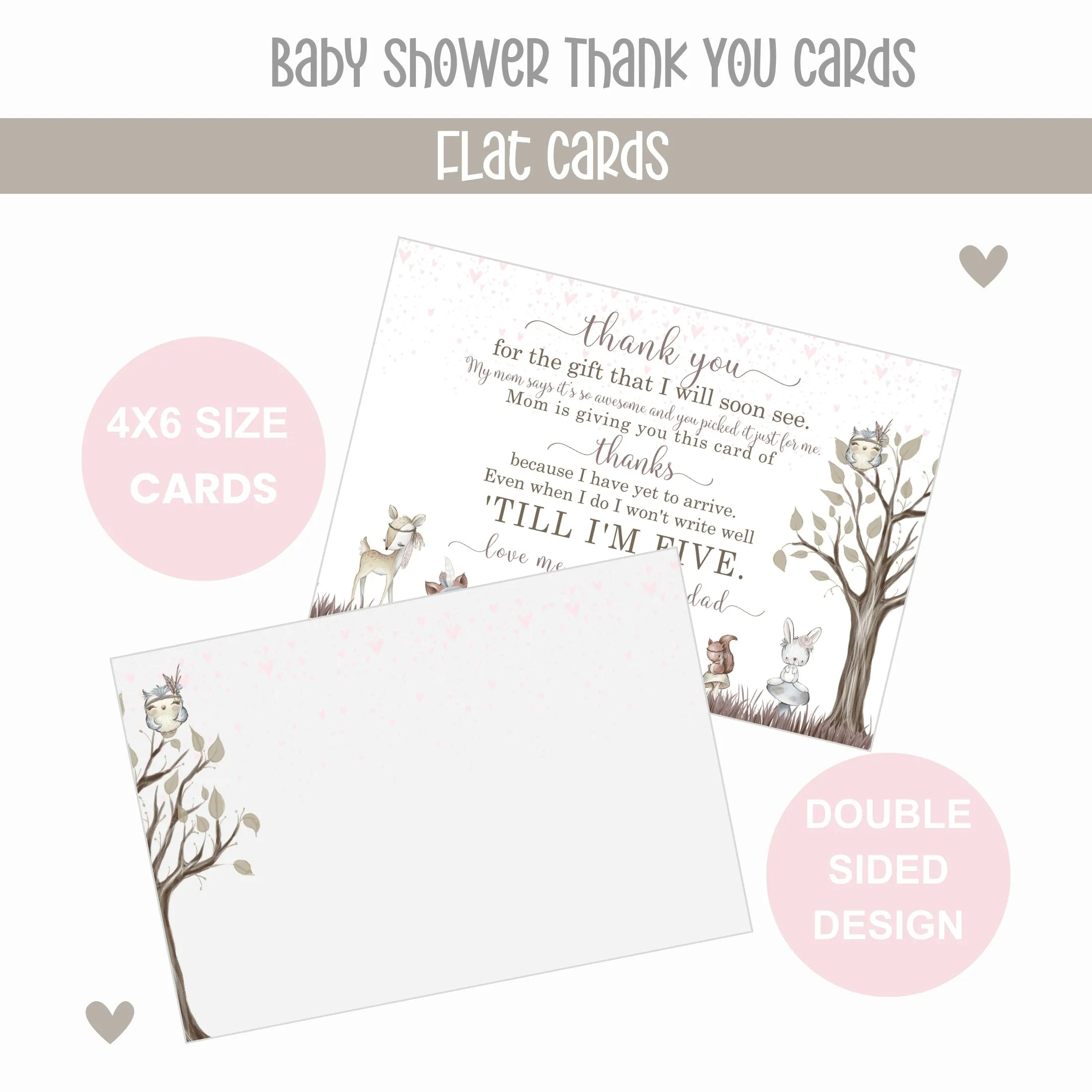 Girls Woodland Baby Shower Thank You Cards – Notecards with Envelopes (Pack of 25)